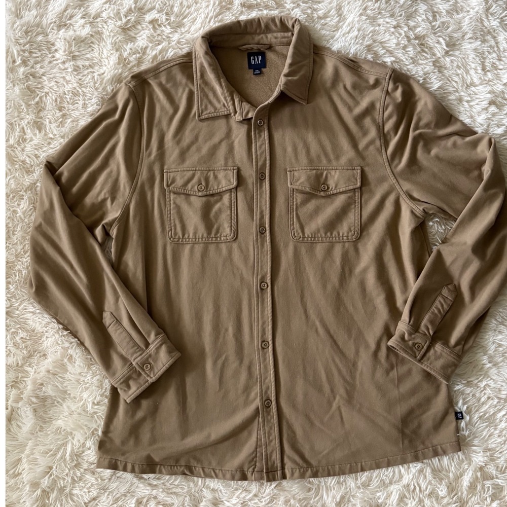 GAP Mens XXL Shirt‎ Jacket Button Down Long Sleeve Tan Brown Workwear Oversized